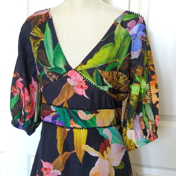 Karen Millen Dark Tropical Cotton Voile Puff Shoulder Mini - Picture 6 of 11